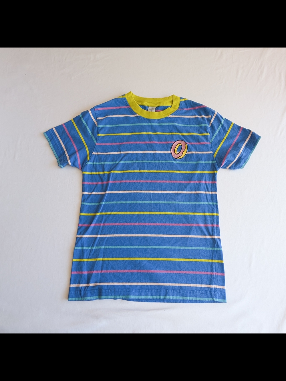 Odd Future OFWGKTA Striped T-Shirt Blue Pink Embroidered Donut Logo Mens Small